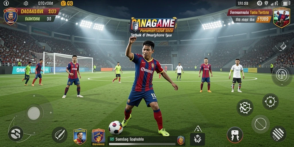 Screenshot menunjukkan aksi permainan sepak bola yang mendebarkan.