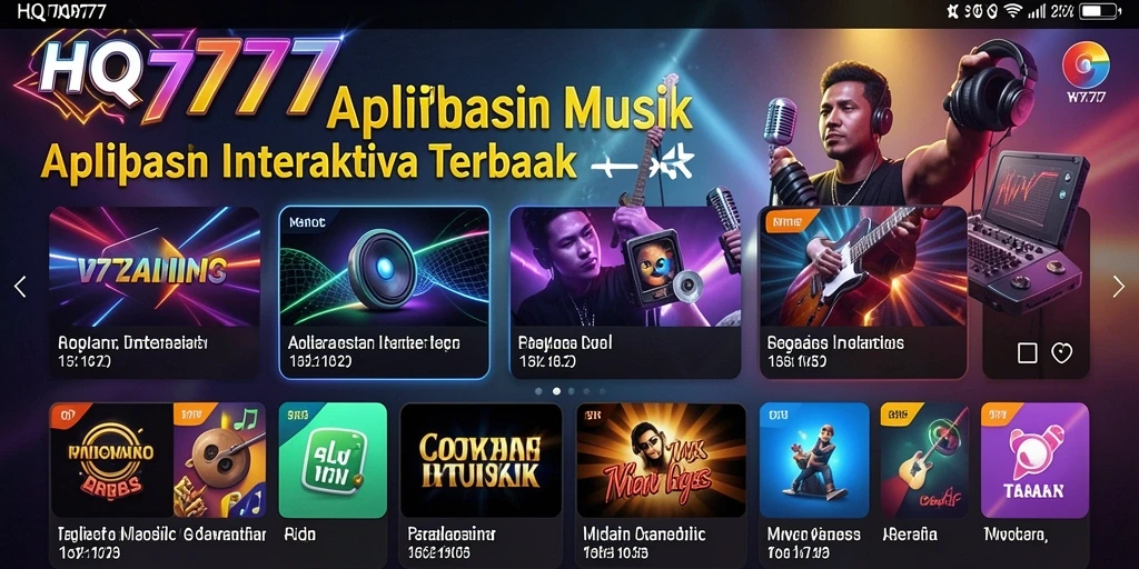 Tampilan gameplay interaktif pada aplikasi HQ777 yang berkaitan dengan musik.