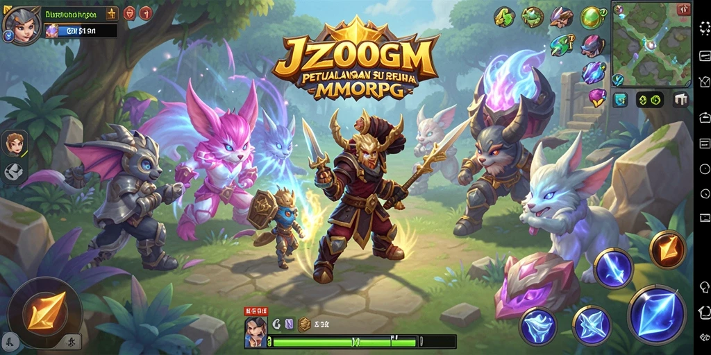 Tangkapan layar utama J200M menampilkan aksi pertarungan seru dalam MMORPG.