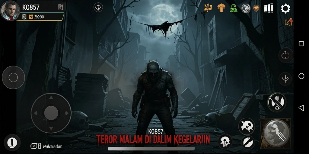 Screenshot menunjukkan momen menegangkan dalam game KO857 dengan efek visual yang mencekam.