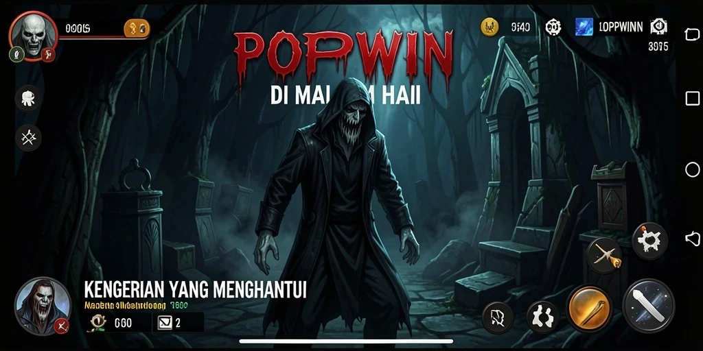 Screenshot menampilkan suasana mencekam dari gameplay POPWIN yang menyeramkan.