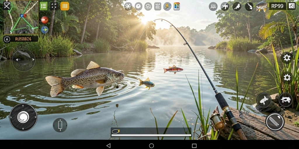 Screenshot gameplay RP99 menampilkan aksi memancing yang seru.