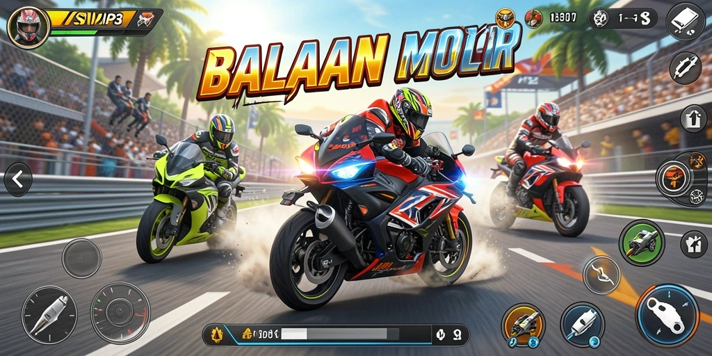 Tampilan dinamis dari aksi balapan motor yang mendebarkan.