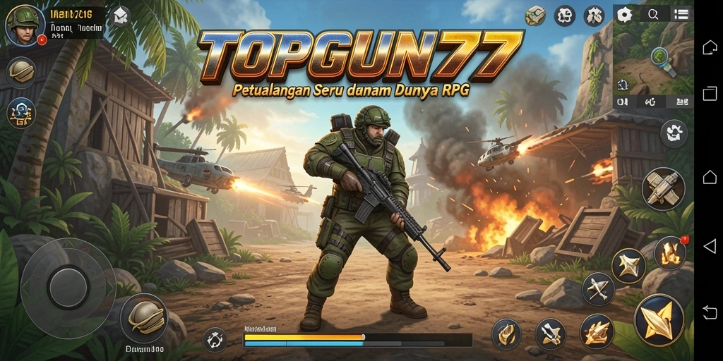 Menampilkan gameplay menarik dan petualangan epik dalam TOPGUN77.